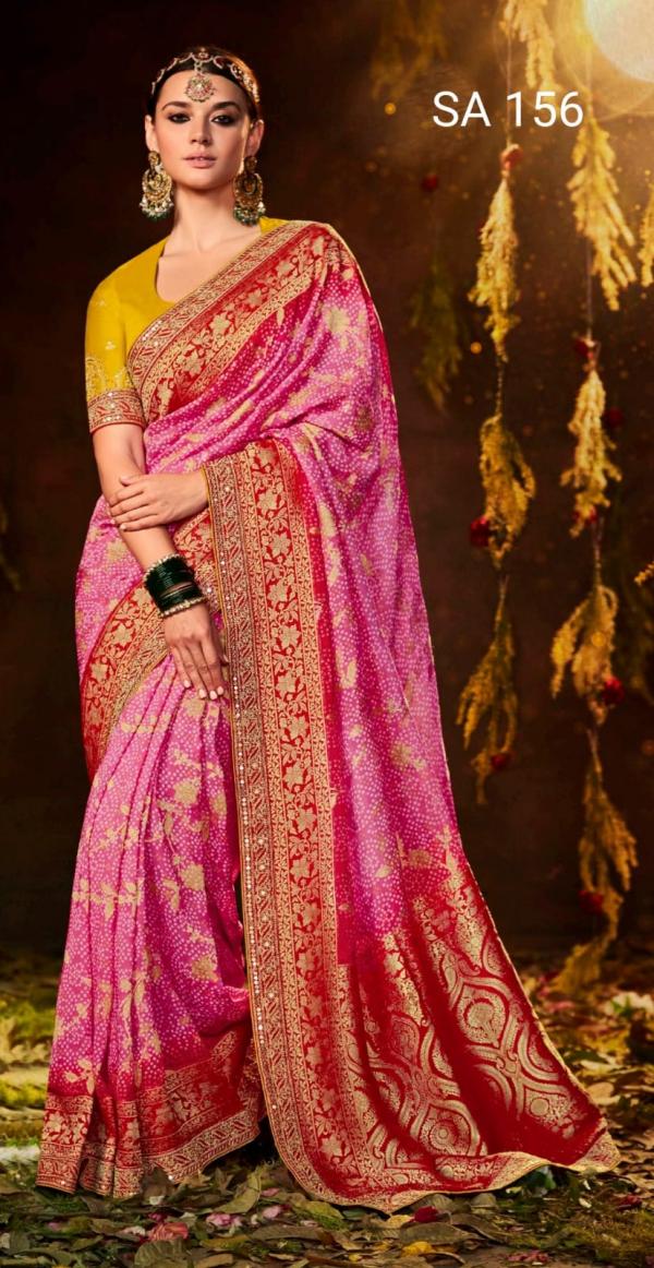 Kimora Sindhuri Bandhej Embroidery Saree Collection